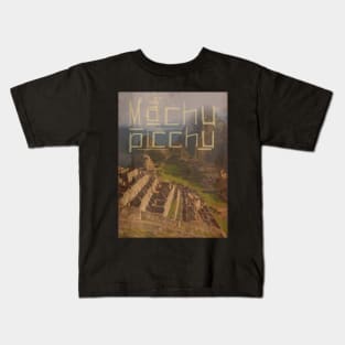 Machu Picchu peruvian retro travel poster Kids T-Shirt